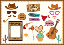 Cowboy Props Set For Photo Booth On Party.