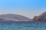 Fototapeta Morze - Sea with mountain and small yacht, Baska Croatia