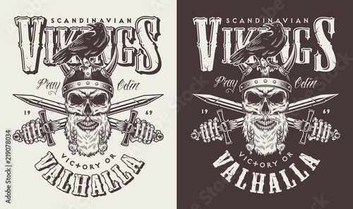 T-shirt print with viking head