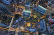 Modern architecture buildings at night aerial view located in the heart of the financial centre