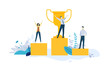 Vector illustration concept of business success, leadership, awards, career, successful projects, goal, winning plan, competition. Creative flat design for web banner, business and marketing material.