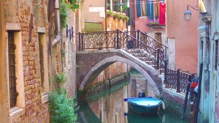 Sticker - Side canal and bridge in Venice, Italy  