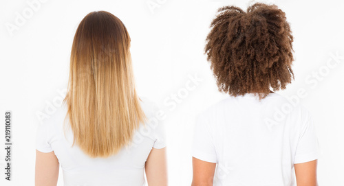 Caucasian And Afro Woman Hair Type Set Back View Isolated On White