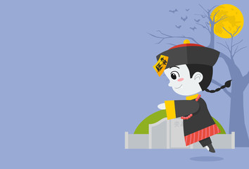 Wall Mural - Cute cartoon Chinese hopping vampire, Vector Illustration