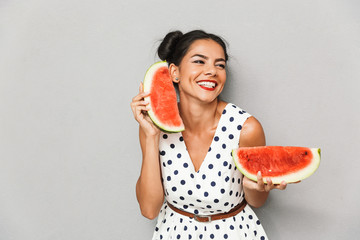 Poster - Portrait of a cheerful young woman in summer dress