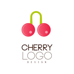 Wall Mural - Cherry logo design, creative template for cafe, bar, club, store, package, price tag, flyer vector Illustration on a white background