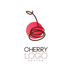 Wall Mural - Cherry logo design, creative template for cafe, bar, club, store, package, price tag, flyer vector Illustration