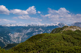 Fototapeta Na sufit - Triglav National park mountains with a small house on top of the green hills