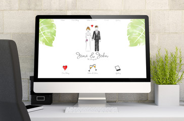 Wall Mural - workspace with wedding website design