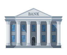 Cartoon Retro Bank Building Or Courthouse With Columns Vector Illustration Isolated On White Background