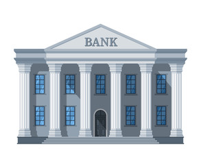cartoon retro bank building or courthouse with columns vector illustration isolated on white backgro