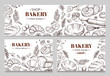 Vintage bakery banners with sketched bread vector set
