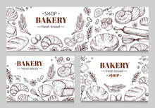 Vintage Bakery Banners With Sketched Bread Vector Set