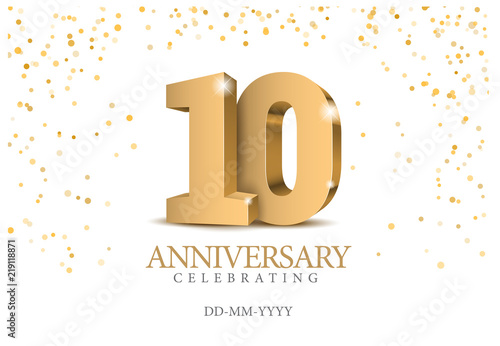 Fotomural Anniversary 10. gold 3d numbers.
