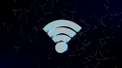Wall Mural - Wi-Fi being formed by revolving particles. Futuristic structure of plexus lines and points, dark blue background