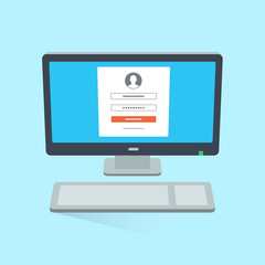 Leinwandbilder - Flat illustration of desktop computer with login screen. Easy to use for your website or presentation.