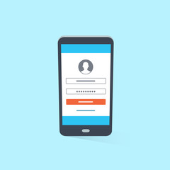 Leinwandbilder - Flat illustration of mobile phone with login screen. Easy to use for your website or presentation.