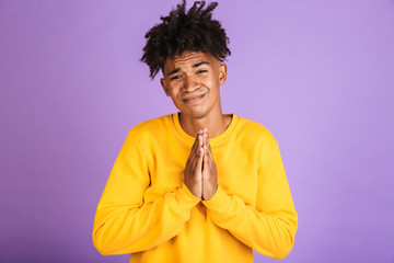 Poster - Portrait of a worried young afro american man begging