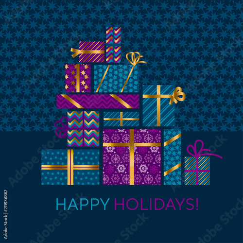 Violet and blue xmas gift box vector design element