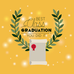 Wall Mural - graduation card with diploma vector illustration design