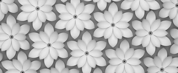 Aufkleber - Abstract background of paper flowers. Monochrome 3D pattern.