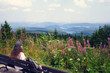 hiker enjoy the panorama of the mountains in saxony (Germany) 