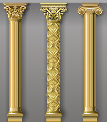 Wall Mural - Set of classic gold columns in different styles