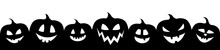 Halloween Banner With Funny Silhouettes Of Pumpkins. Vector.
