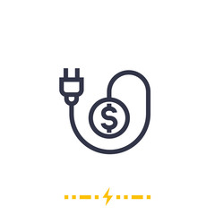 Canvas Print - electricity costs icon on white with electric plug