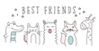 © danijelala - cat, llama, giraffe, crocodile, fox, best friends animal cartoon vector set illustration