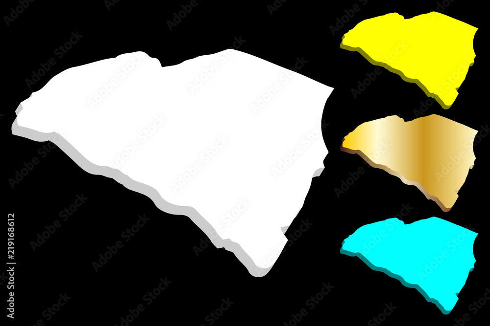 3D map of South Carolina (United States of America, The Palmetto State ...