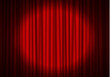 © ihorsw - Red curtain with spotlight in theater. Velvet fabric cinema curtain vector. Spotlight on closed curt