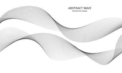 Wall Mural - Abstract wave element for design. Digital frequency track equalizer. Stylized line art background. Vector illustration. Wave with lines created using blend tool. Curved wavy line, smooth stripe.