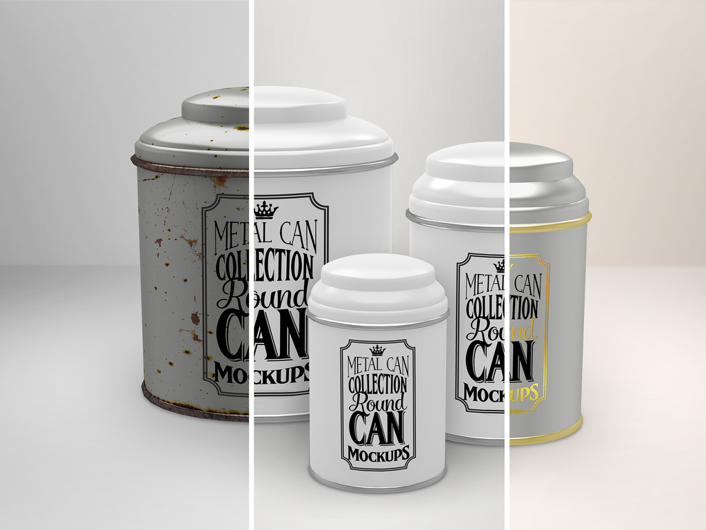 Download Three Round Tea Tin Cans Mockup Stock Template Adobe Stock