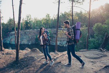 Nice lovely adorable students couple, spouses wearing casual che