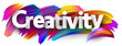 Creativity banner with colorful brush strokes.