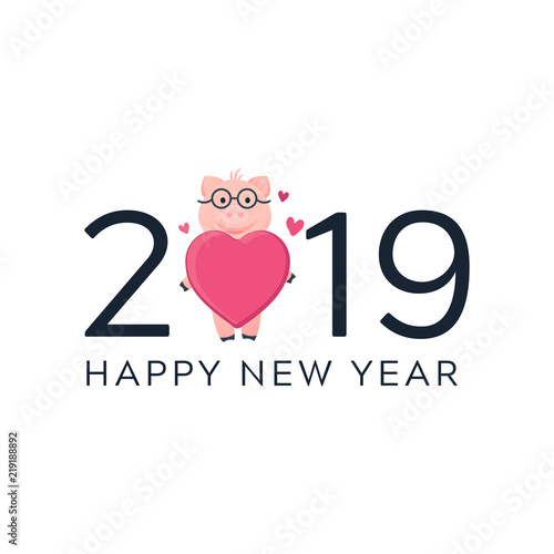 Vector Illustration 19 Card With Pig Cartoon Pink Piglet With Heart In Glasses Happy New Year Poster Buy This Stock Vector And Explore Similar Vectors At Adobe Stock Adobe Stock