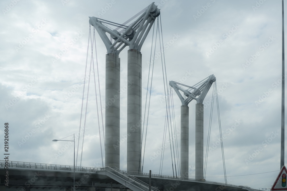 bridge, sky, architecture, blue, cable, road, city, train, railway ...