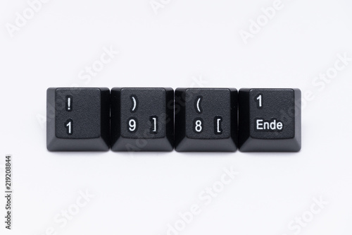 Black keys of keyboard with different years, words, names Poster Mural XXL
