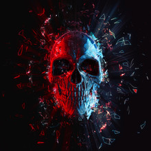 Red And Blue Neon Polygon Glowing Skull