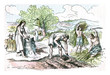 Agricultural work in the Iron Age, vintage engraving.