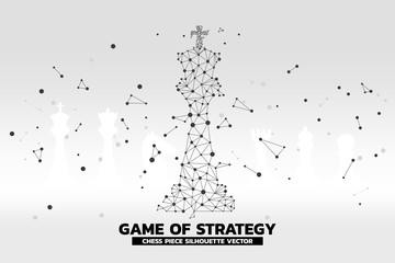 Poster - low polygon dot connected line of king chess piece with silhouette vector. icon for planning and strategy thinking