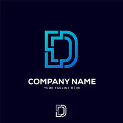 D letter logo tech design vector, minimalist line creative sign vector icon.