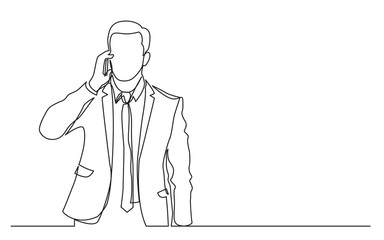 Canvas Print - continuous line drawing of standing businessman speaking on his phone