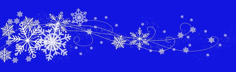 Wall Mural - ice skate and winter snowflakes flourish horizontal design illustration on blue