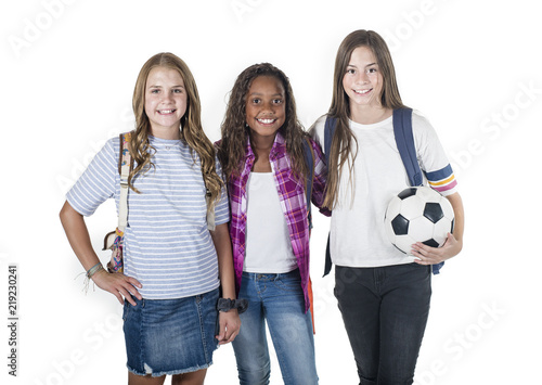 Smiling Group Of Cute Teenage Junior High School Students Diverse Girls Are Also Soccer Teammates And Happy To Be Together Stock Photo Adobe Stock