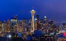 Seattle Skyline Panorama At Sunset From Kerry Park In Seattle