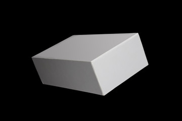 white box isolated on black background close up