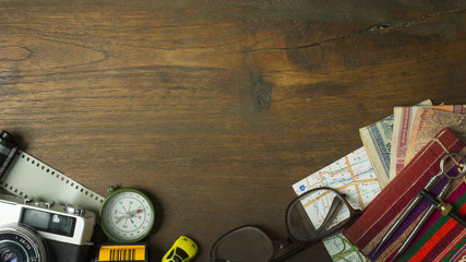 The  Gadgets for Travel on top flat lay image  for background.