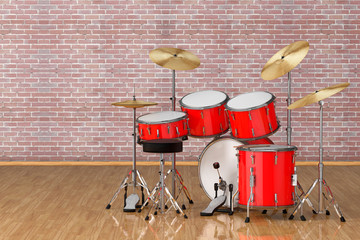 Professional Rock Red Drum Kit. 3d Rendering